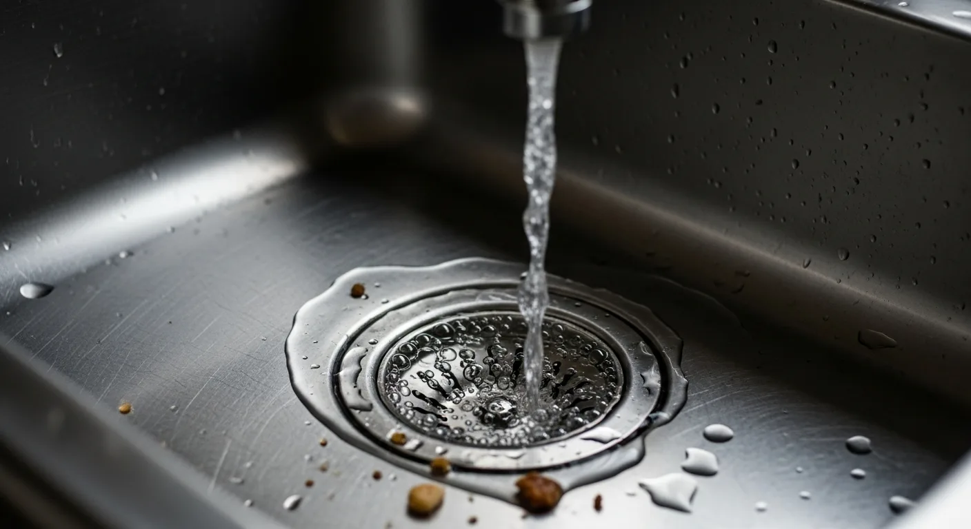 Bacha de cocina con agua que no drena por una cañería tapada