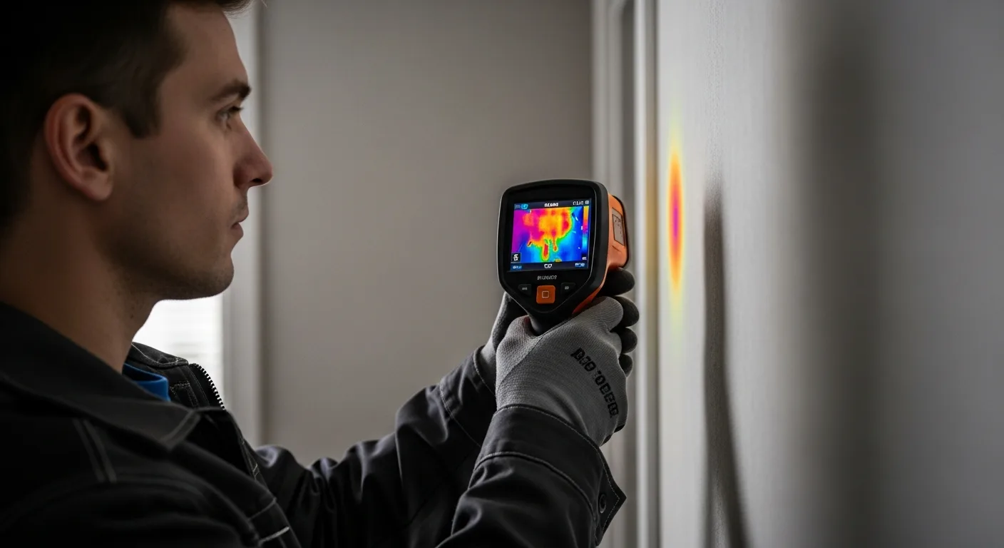 Cámara termográfica detectando una pérdida oculta en la pared