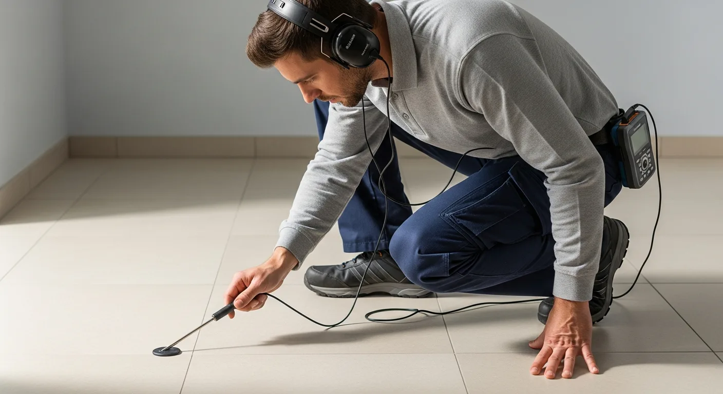 Geófono electrónico localizando una fuga bajo el piso