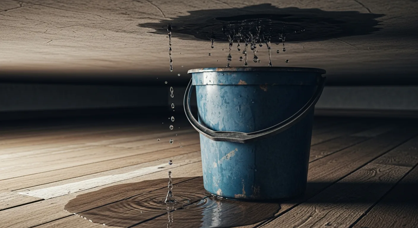 Conteniendo el agua de una gotera mientras llega el plomero