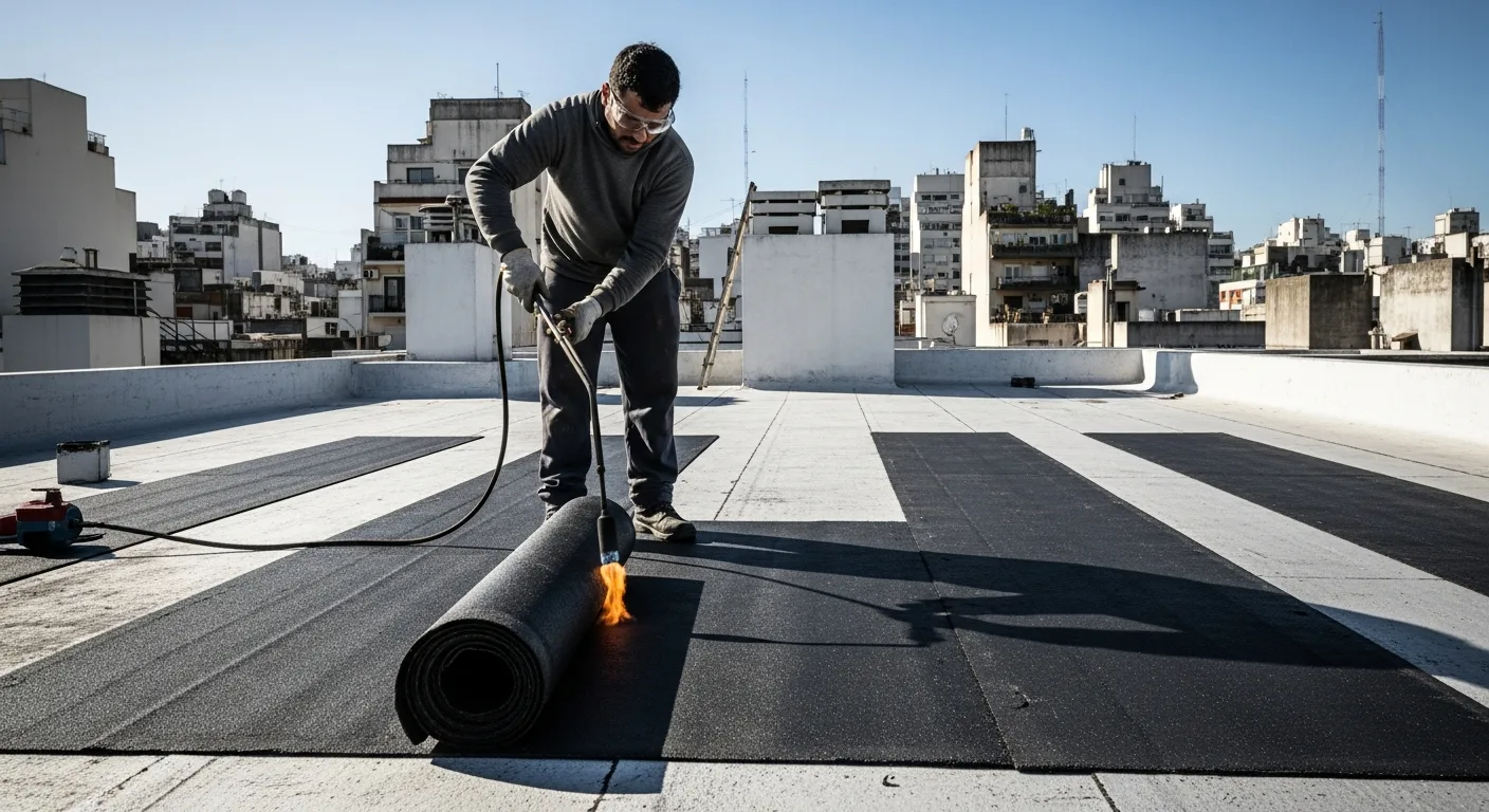 Colocación de membrana asfáltica en una terraza de Buenos Aires