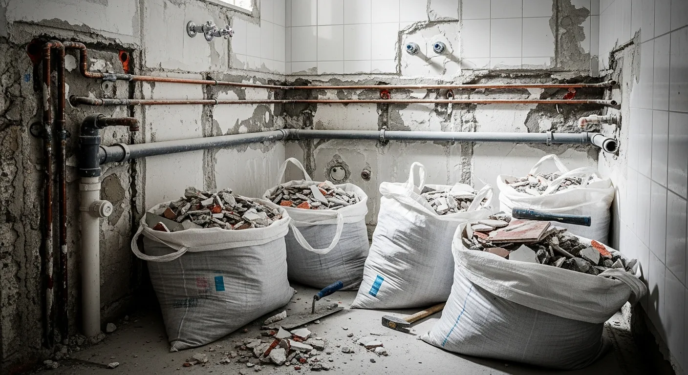 Baño en plena refacción con instalaciones a la vista