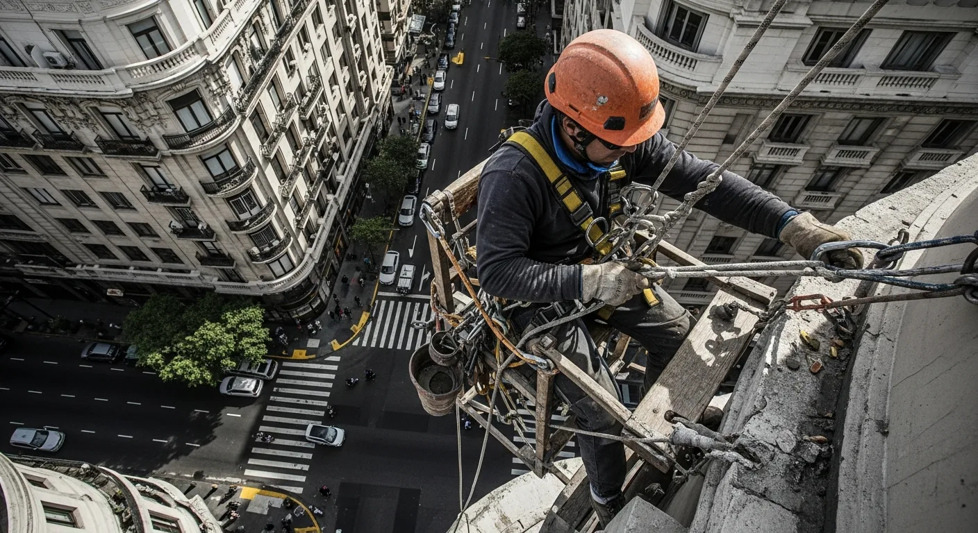 Trabajo en altura con silleta sobre una fachada